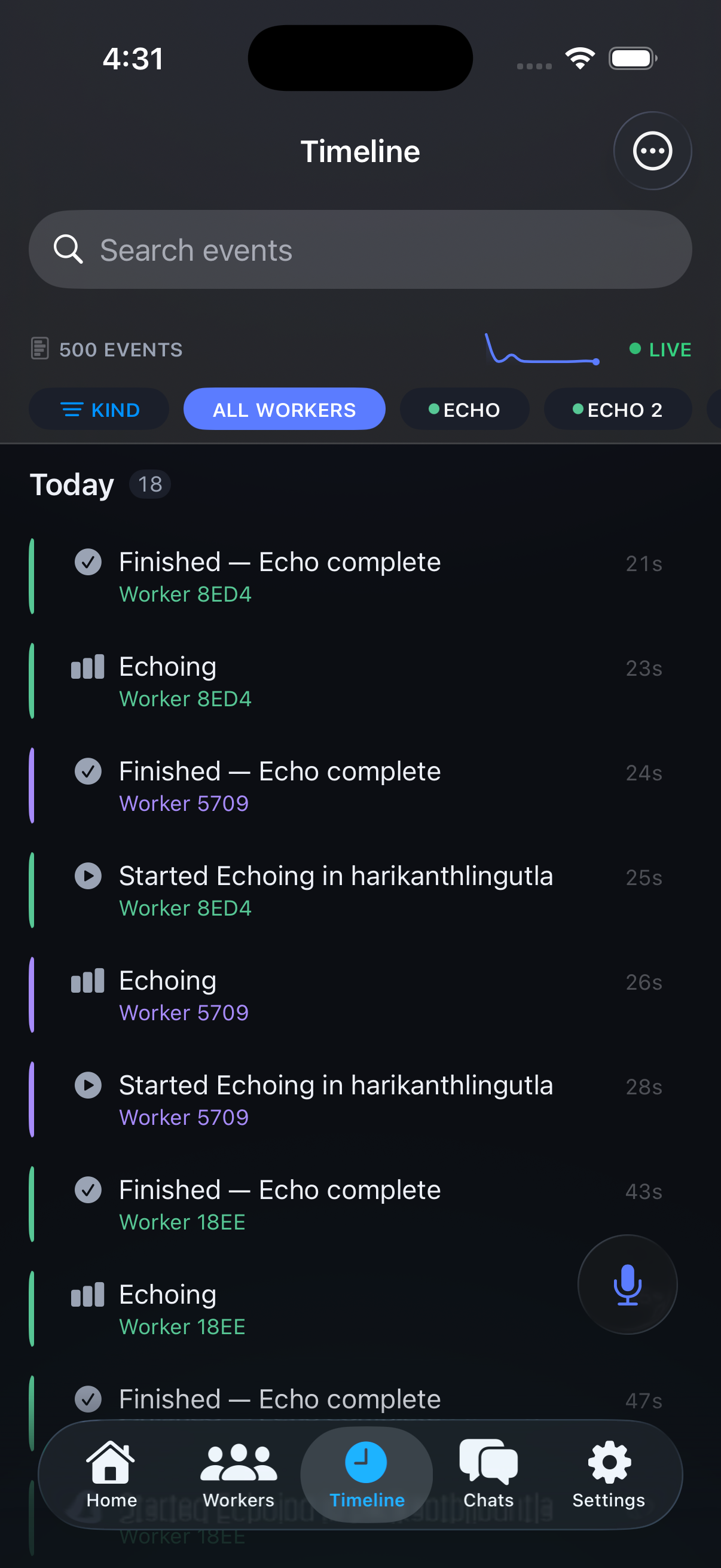 Operator timeline on iPhone